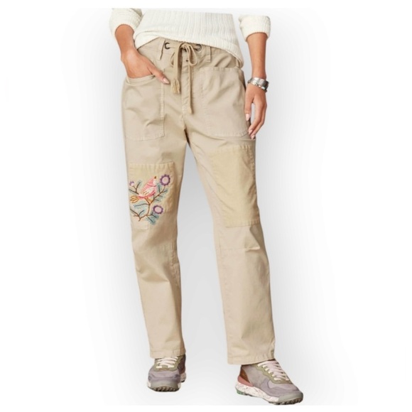 Sundance Cream Khaki Embroidered Straight Leg Pants Boho Women's Size 2 - Picture 1 of 15